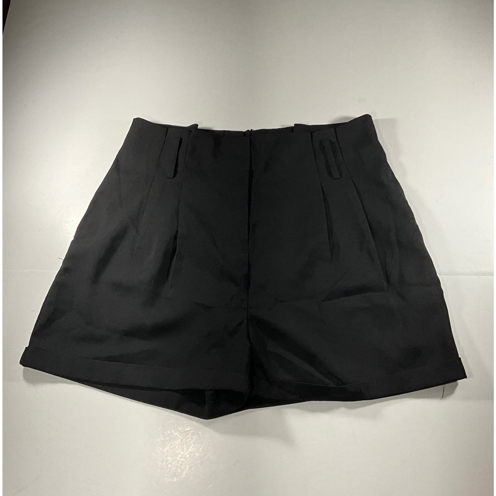Loness Black High Waisted Pleated Cuffed Dress Shorts Size 8/10 L